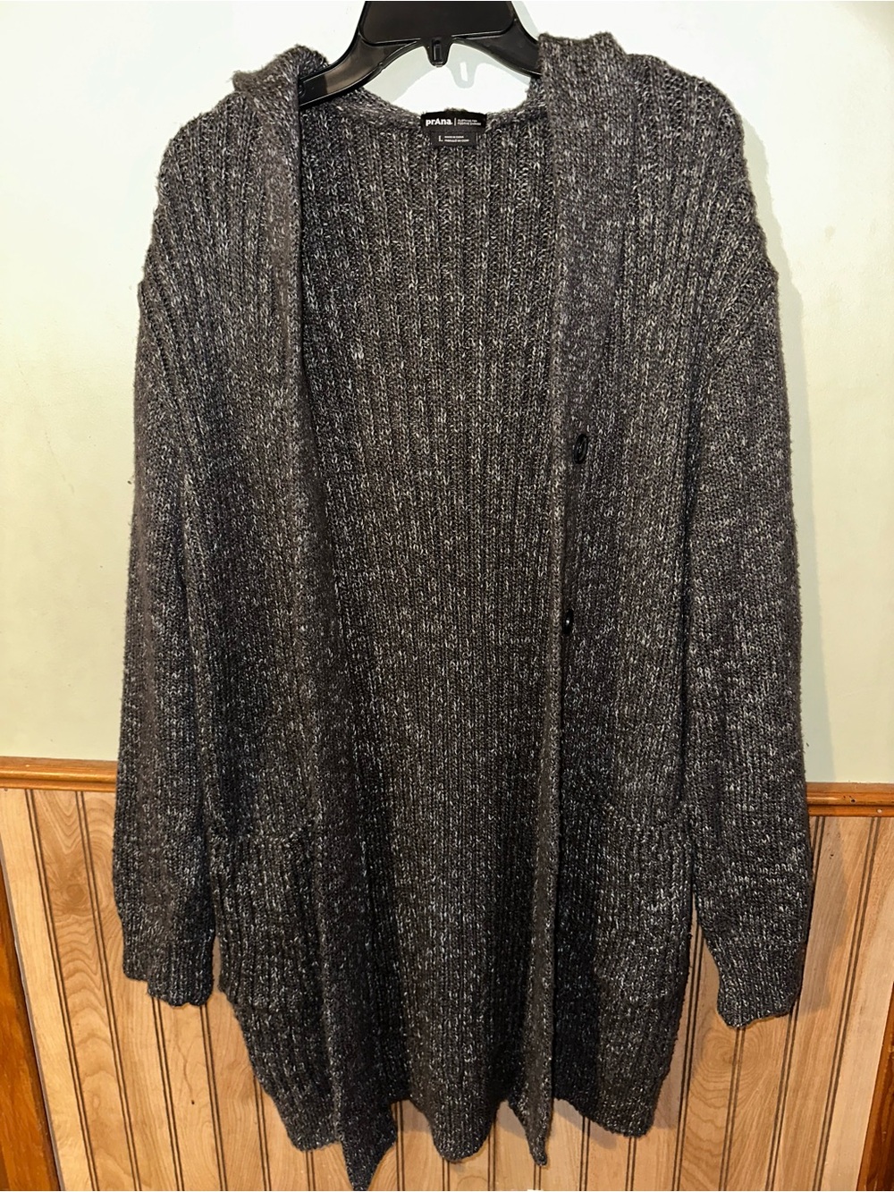 Prana Charcoal Hooded Ribbed Cardigan Coatigan